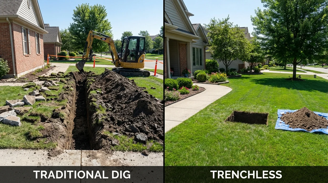 Trenchless sewer repair with minimal yard damage versus traditional excavation in Buffalo, SD